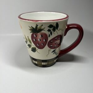 oneida strawberry plaid Coffee Cup Mug Floral Green‎